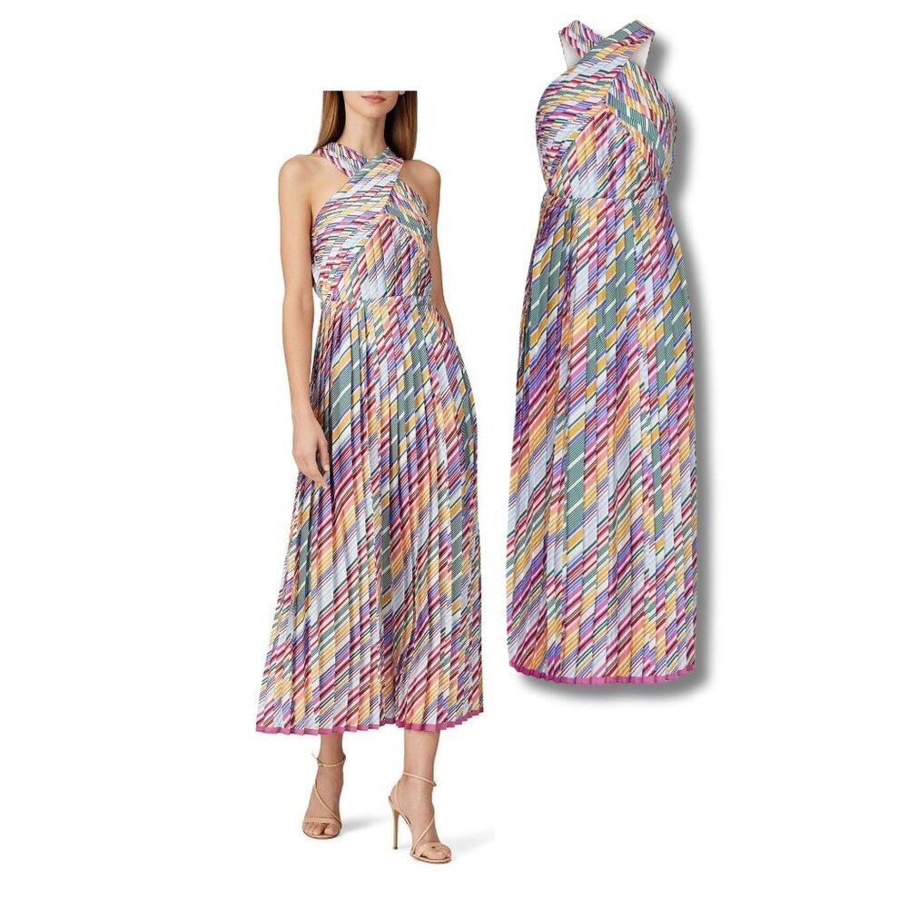 ML Monique Lhuillier Crossneck Pleated Dress - Size 12
